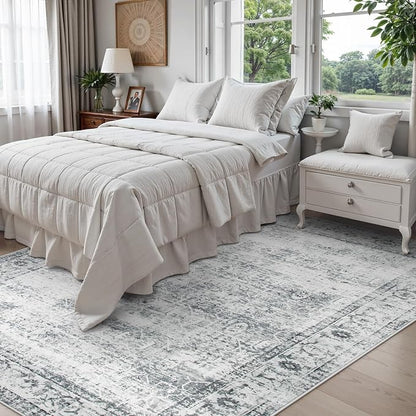 Lahome Vintage 6x9 Washable Grey Rugs for Living Room Bedroom, Soft Dining Room Rugs for Under Table, Non Slip Indoor Throw Carpet for Entryway Kitchen Office (6x9ft,Grey)
