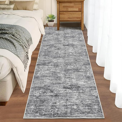 RUGSREAL Hallway Runner Rug 2.5x10 Long Kitchen Rug with Rubber Backing Low Pile Stain Resistant Entryway Carpet Washable Modern Solid Color Runner for Living Room Bedroom, Ivory/Grey