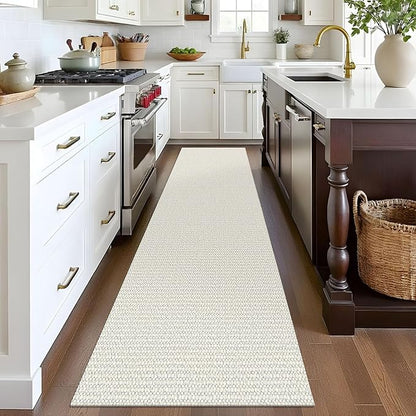 EARTHALL Woven Runner Rug 2x8 Ft Washable Runners for Hallways Cotton Rubber Backed Kitchen Runner Braided Indoor Floor Carpet Runners for Entryway, Hallway, Kitchen, Bedroom, Cream/Grayish