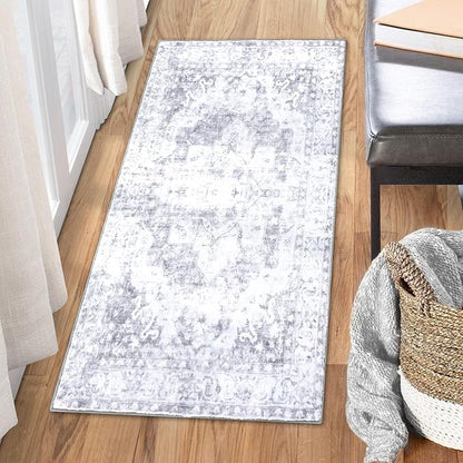 COMSLE Washable Door Mat, Front Door Mat Indoor Faux Wool Absorbent Small Rugs for Entryway Distressed Throw Rug Non-Slip Accent Floor Carpet for Entrance Bedroom, 24X48 Inches Gray