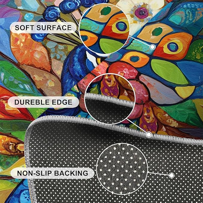 Boho Peacock Rug Large - 5x7 Rug, Colorful Peacock Washable Rugs for Living Room, Teal Turquoise Carpet, Modern Style Non-Slip Area Rugs for Bedroom, Aesthetics Carpet - Peafowl Home Decor & Gifts