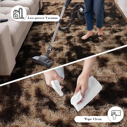 Fluffy Rug Shaggy Area Rug, Mottling Brown 4x6 Area Rugs for Bedroom, Small Bedside Rug, Soft Fluffy Shaggy Entryway Throw Rugs for Living Room Bedroom Kids Room Home Decor
