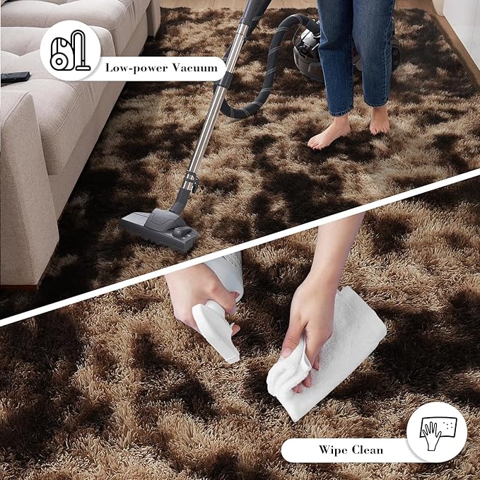Fluffy Rug Shaggy Area Rug, Mottling Brown 8x10 Area Rugs for Living Room, Large Shag Area Rugs for Bedroom Kids Room Home Decor, Upgrade Anti-Skid Rectangular Fuzzy Rugs