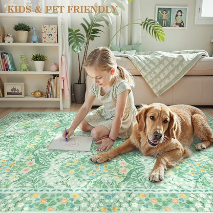 Lahome Floral Washable Kitchen Runner Rug, 2x6 Runners for Hallways Non Slip Ultra-Thin, Boho Soft Hallway Rug Forest Green Carpet for Bedroom Bathroom Laundry Room, Sage Green