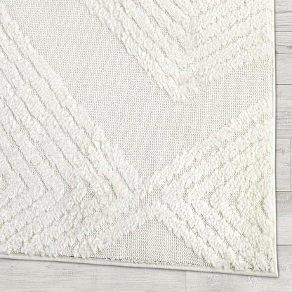 Antep Rugs Palafito 8x10 Geometric Shag Diamond High-Low Pile Textured Indoor Area Rug (White, 7'10" x 10')