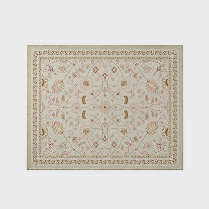 EVERGRACE Area Rugs for Living Room 8x10, Boho Floral Faux Wool Indoor Outdoor Rugs, Washable Rugs for Bedroom Dining Room Entryway Kitchen, Low Pile Floor Mat Carpet for Home Decor, Natural Beige