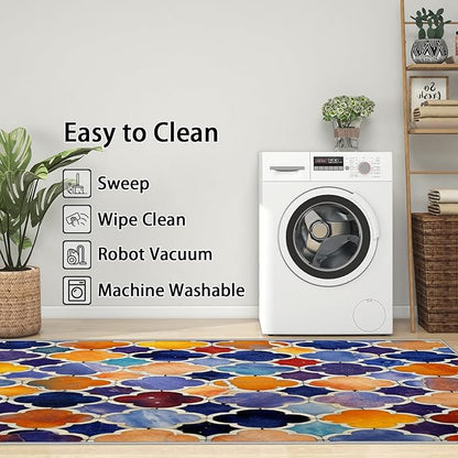 Moroccan Rugs for Living Room - 7x10 ft, Moroccan Trellis Rug, Colorful Geometric Area Rugs for Living Room Bedroom, Oriental Tile Washable Rug Non-Slip Carpet, Traditional Patchwork Home Decor