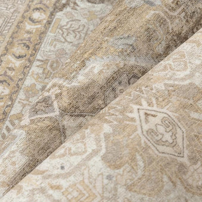 9x12 Washable Vintage Area Rug for Living Room Bedroom Non Slip Distressed Traditional Soft Large Throw Rug Beige Brown Low Pile Lightweight Floral Carpet Classroom Office Home Decor