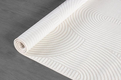 Beverly Rug Modern Geometric Area Rug 8x10 Low-High Pile Durable Soft Abstract Semi-Circles Indoor Rugs for Living Dining Room Office Stain Resistant Non Shedding Indoor Carpet Beige White 8 x 10
