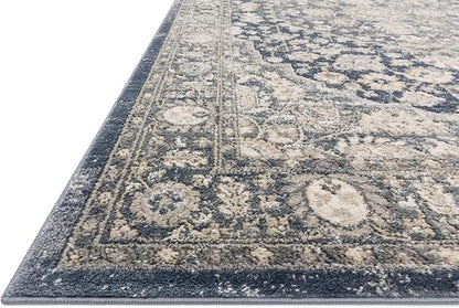 Loloi Teagan Collection TEA-01 Denim/Mist 6'-7" x 9'-2" Area Rug, Large, Soft Neutral Rug, High-Traffic for Living Room, Bedroom, Home Office, Dining Area