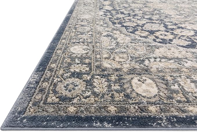 Loloi Teagan Collection TEA-01 Denim/Mist 9'-9" x 13'-6" Area Rug, Large, Soft Neutral Rug, High-Traffic for Living Room, Bedroom, Home Office, Dining Area