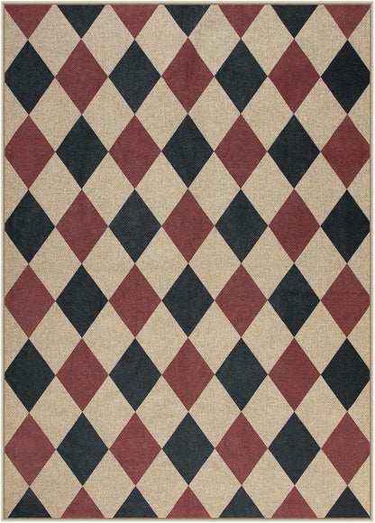 Lahome Checkered 5x7 Rug, Indoor Outdoor Rug Non Shedding Black and Red Washable Carpet, Checkerboard Non Slip Stain Resistant Indoor Carpet for Patio Office Living Dining Room