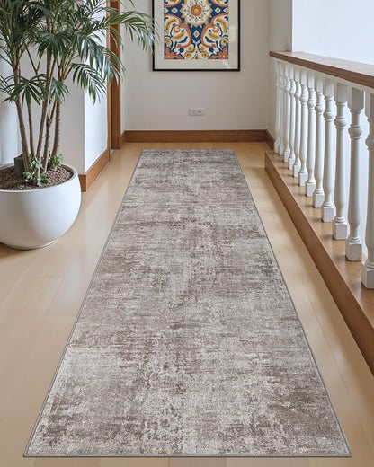 DEXI Hallway Runner Rug 3x8, Modern Abstract Non Slip Thin Soft Runners Carpet, Stain Resistant Washable Indoor Rug for Hallway Entryway Kitchen Laundry Room Living Room, Red Brown