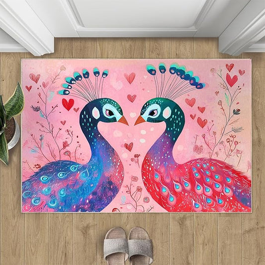 Cartoon Peacock Rug Small - 3x4 Rug, Colorful Peacock Washable Rugs for Living Room, Floral Botanical Carpet, Boho Non-Slip Area Rugs for Bedroom, Peafowl Carpet - Peafowl Home Decor & Gifts