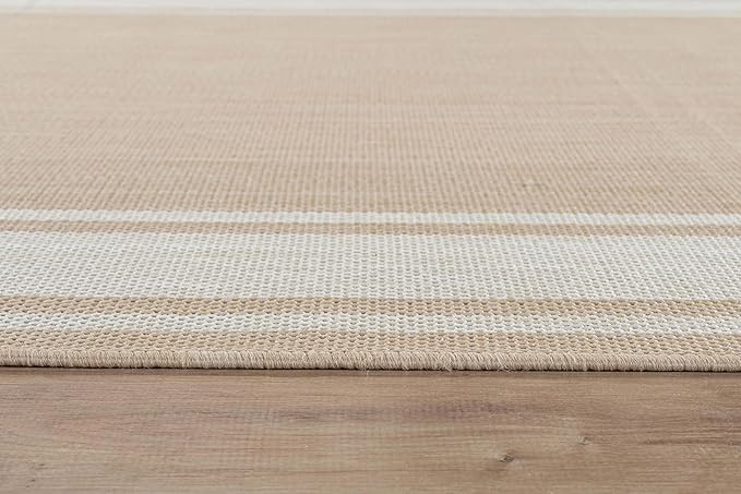 Beverly Rug Outdoor Rug 6x9 Modern Bordered Area Rugs for Indoor and Outdoor Patio Deck Porch Garden Waterproof Weather Sun Resistant Washable Outside Carpet (6 x 9 Beige)