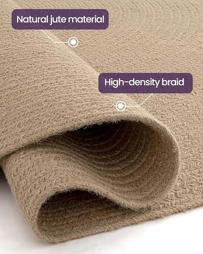 DEXI Round Jute Rug Natural Fiber 5x5, Braided Woven Area Rugs No Shed, Soft Neutral Rustic Carpet Mat for Indoor Outdoor Patio Dining Living Room Bedroom Farmhouse, 5ft, Beige