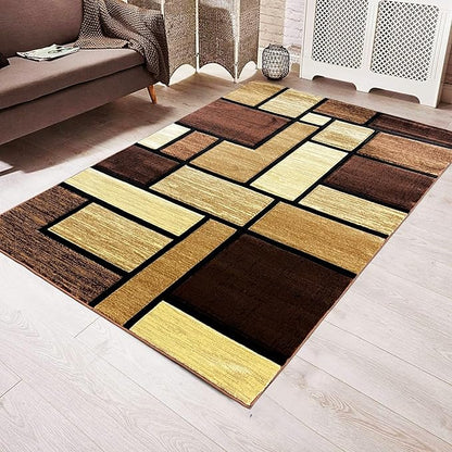 Area Rug Modern 5x7 Brown Geometry Soft Hand Carved Contemporary Floor Carpet Fluffy Texture for Indoor Living Dining Room and Bedroom Area