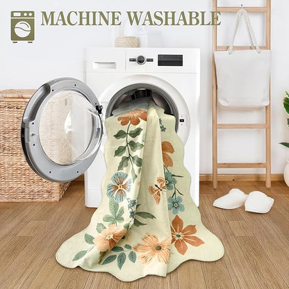 Lahome Floral Kitchen Runner Rug, 2X6 Rug Runners for Hallways Non Slip Ultra-Thin Soft, Non Slip Washable Runner Low-Pile Stain Resistant Boho Carpet for Bathroom Bedroom(2x6ft,Beige)