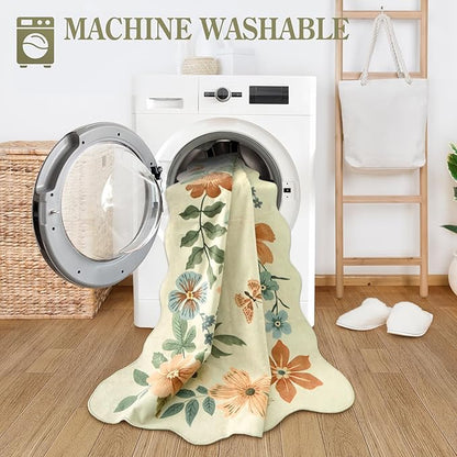 Lahome Floral Kitchen Runner Rug, 2x5 Rug Runners for Hallways Non Slip Ultra-Thin Soft Washable Carpet Runner, Non Slip Low-Pile Stain Resistant Boho Carpet for Bathroom Bedroom(2x5ft,Beige)