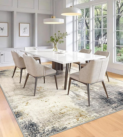 5x7 Washable Area Rugs - Modern Abstract Rugs for Living Room Non-Slip Low Pile Soft Machine Washable Carpet for Bedroom, Dining Room, Nursery, Home Office, Farmhouse (5'x7' Beige Tan)