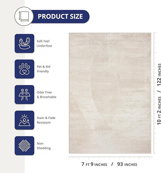Abani Neutral Beige Area Rug 8' x 10' for Living Room, Bedroom - Zen Reiki Circles Pattern - Durable & Easy to Clean