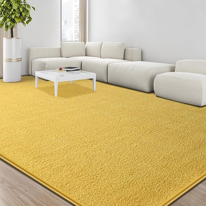 Large Area Rugs for Living Room Bedroom, 4x6 Feet Yellow Rug, Minimalist Modern Shag Rug, Soft Thick Comfy Memory Foam Indoor Carpet, Non-Slip Washable Rug for Boys Girls Dorm Nursery Room Home Decor