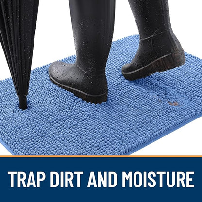 OLANLY Dog Door Mat for Muddy Paws 44x24, Absorbs Moisture and Dirt, Absorbent Non-Slip Washable Doormat, Quick Dry Chenille Mud Mat, Entry Indoor Entryway Carpet for Inside Floor, Cornflower Blue