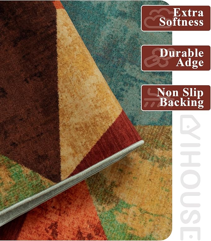 YIHOUSE Orange Area Rug 6x9 for Living Room,Geometric Burnt Orange Area Rug Non Slip,Farmhouse Rugs Washable,Vintage Burgundy Carpets for Bedroom, Boho Rug for Kitchen,Dining Room