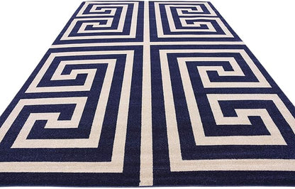Unique Loom Athens Collection Classic Geometric Modern Border Design Area Rug (8' 0 x 11' 4 Rectangular, Navy Blue/ Beige)