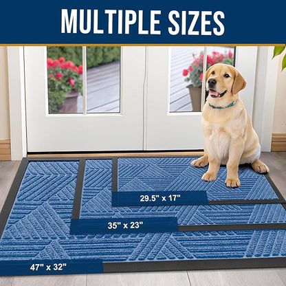 Kitinjoy Front Door Mat Outside Entrance, Sturdy Natural Dirt Trapper, Heavy Duty Rubber Doormat, Low Profile Non-Slip Backing, Easy Clean Floor Mat for Indoor Outdoor Entry, 29.5X17 Inch, Blue