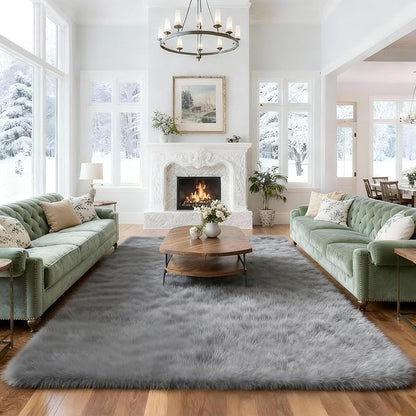 8x10 Solid Fluffy Grey Area Rug – Washable, Durable, Extra Large Living Room Rug, Non-Slip High Pile Shag Rugs for Bedroom, Playroom, Nursery Rooms, Kids Room, Soft Indoor Floor Carpet Decor