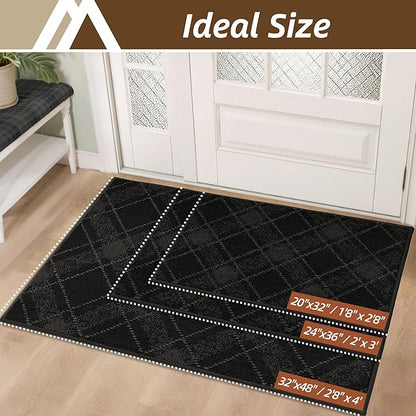 COSY HOMEER Plaid Door Mat 24" x 36",Dirt Trapper Entryway Rugs,Non-Slip Washable Farmhouse Doormat,Low Profile Welcome Mats for Paws Black