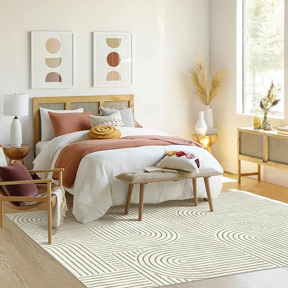 6x9 Area Rug - Large Modern Abstract Washable Non-Slip Sage Green Living Room Rug Rainbow Low-Pile Soft Floor Carpet for Bedroom Dining Room Office Nursery Home Decor