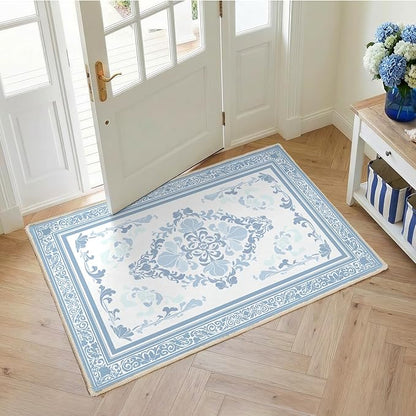 SOULFUL Medium Pile 3x5 Area Rug - Soft Foot Feel Small Entryway Rug - Mist Blue Boho Floral - Washable Non-Slip - Perfect for Living Room Bedroom Foot Kids Room Reading Nook