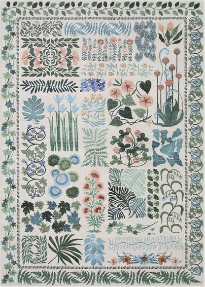 Floral Boho 5x7 Area Rugs for Bedroom Living Room, Botanical Soft Dining Room Rug, Large Non Slip Stain Resistant Indoor Throw Carpet for Entryway Kitchen Office Playroom (Beige,5 x 7)