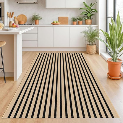 KOZYFLY Brown and Black Striped Rug 4x6 Ft Area Rug Washable Indoor Outdoor Rug Cotton Door Mat for Double Front Door Entryway Patio Porch Living Room Carpet