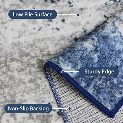 GENIMO Area Rugs 10x14 Machine Washable Rug for Living Room, Non Slip Indoor Modern Rug, Low Pile Lightweight Print Carpet for Bedroom Dining Room Home Office, Blue Ivory