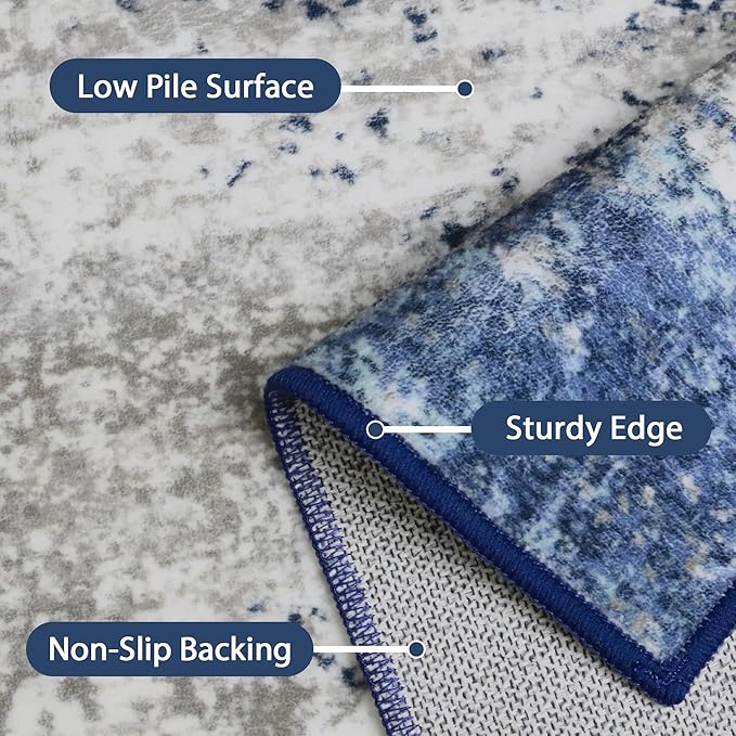 GENIMO Area Rugs 9x12 Living Room, Large Machine Washable Rug Non-Slip, Modern Soft Low Pile Rugs for Bedroom, Playroom, Dining Room, Blue Ivory