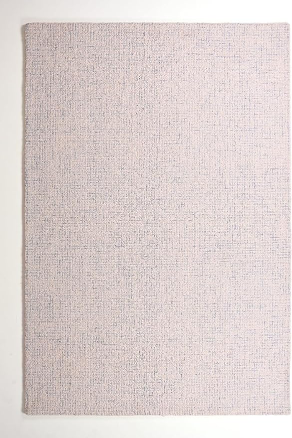 Hand-Tufted 100% Wool Pile Area Rug – Geometric Textured Grid Check Pattern – Thick and Durable Floor Carpet for Bedroom, Living Room, Kids Room, and Dining Area (Ivory Blue, 7' x 10')