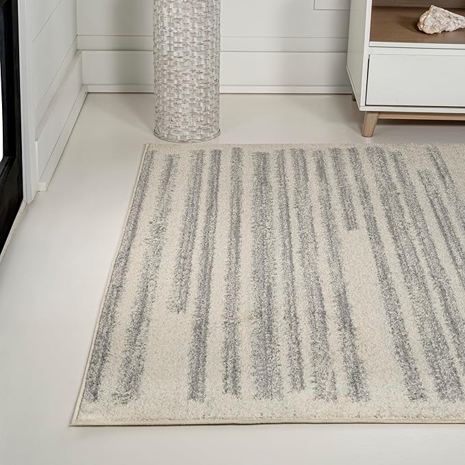 JONATHAN Y Khalil Modern Berber Stripe Cream/Gray Indoor Area Rug, 8x10, Contemporary, Bohemian, Easy-Cleaning for Living Room, Bedroom, Kitchen, Pet Friendly, Non-Shedding (MOH207C-8)