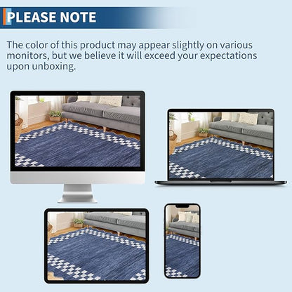 GarveeHome 4x6 Area Rug Small Washable Living Room Rug Scalloped Rug with Rubber Backing Stain Resistant Low Pile Dining Room Throw Carpet Modern Bordered Mat for Bedroom Kitchen, Blue