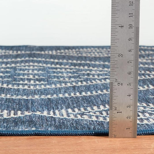 Dash & Albert Guthrie Navy Machine Washable Rug, 3 X 5 Feet, Blue Geometric Pattern