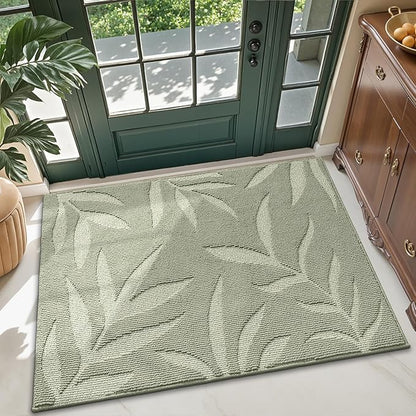 LUMI Front Door Mat Indoor Entrance 48"x72", Low Profile Welcome Mat, Non-Slip Washable Doormat with Rubber Backing for Entrance, Patio, Garage, Green