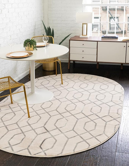 Unique Loom Glam Collection Area Rug - Trellis (4' 1" x 6' 1" Oval, White Silver/ Silver)