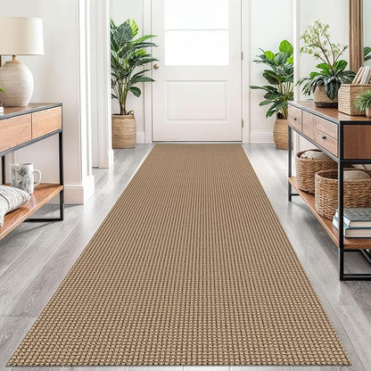 Braided Runner Rug 2.6x10 Ft Washable Runners for Hallways Non Slip Kitchen Runner Rug Cotton Long Entryway Runner Indoor, Woven Carpet for Hall Kitchen Entryway, Orange/Tan/Brown