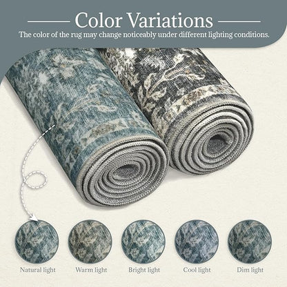 Washable Area Rugs 5'x7' Non-Slip Vintage Boho Distressed Fade Resistant Low Pile Carpet for High-Traffic Living Room, Bedroom & Dining Room