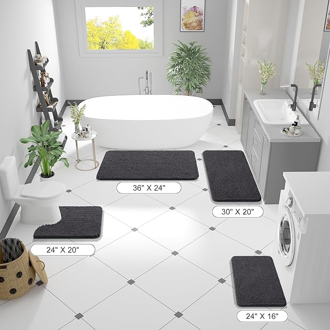 OLANLY Bathroom Rugs 40x24, Extra Soft Absorbent Chenille Bath Rugs, Rubber Backing Quick Dry, Machine Washable Bath Mats for Bathroom Floor, Tub and Shower, Home Decor Accessories, Dark Grey