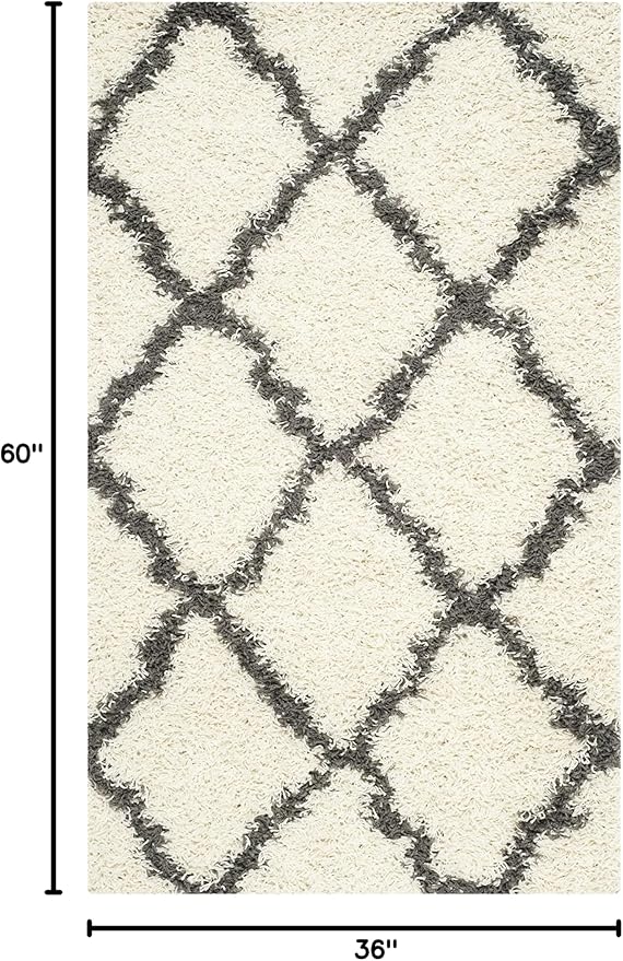 SAFAVIEH Dallas Shag Collection Accent Rug - 3' x 5', Ivory & Dark Grey, Trellis Design, Non-Shedding & Easy Care, 1.5-inch Thick Ideal for High Traffic Areas in Foyer, Living Room, Bedroom (SGD257H)