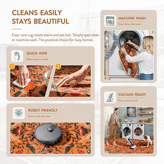 Moynesa Area Rugs 9x12 Fall Home Decor, Bohemian Scandinavian Modern Country Aesthetic Floral Bird Medallion Carpet for for Living Room Bedroom Dining Room,Non-Slip Washable Floor Protection