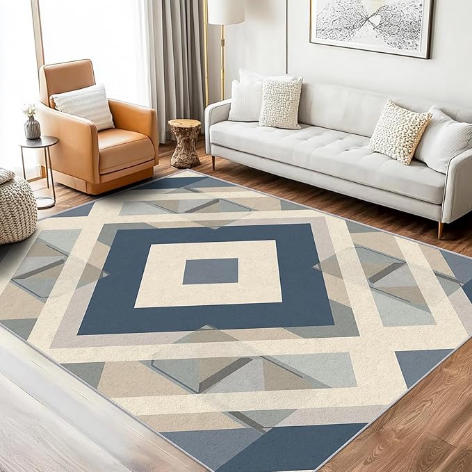Geometric Rug, Washable 4x6 Rug for Living Room, Modern Abstract Patterned Indoor Carpet, Geometric Decor for Home, Bedroom, Soft Non Slip Thin Design FER96